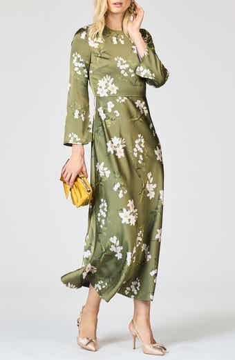 Tyra Floral Long Sleeve Satin Midi Dress