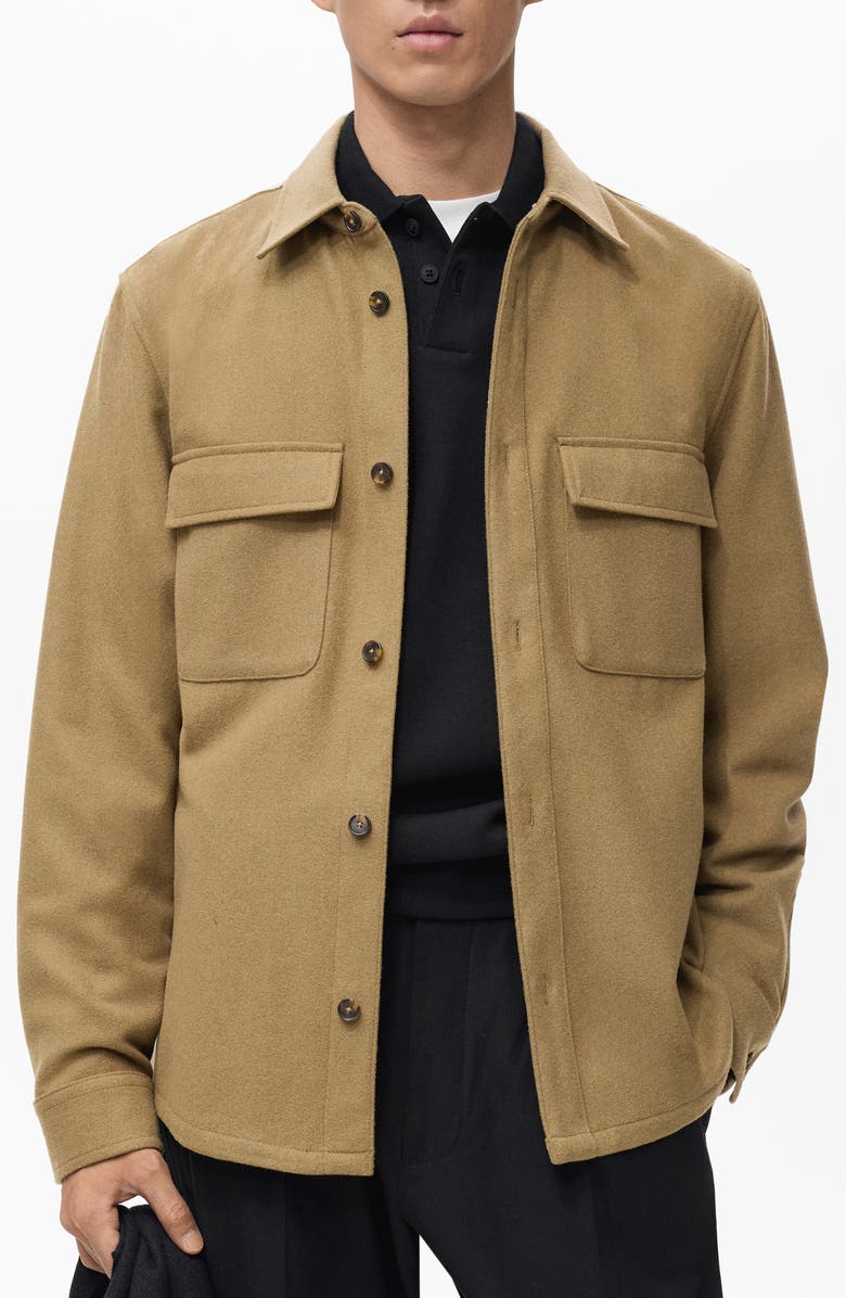 MANGO Wool Blend Overshirt, Main, color, Medium Brown