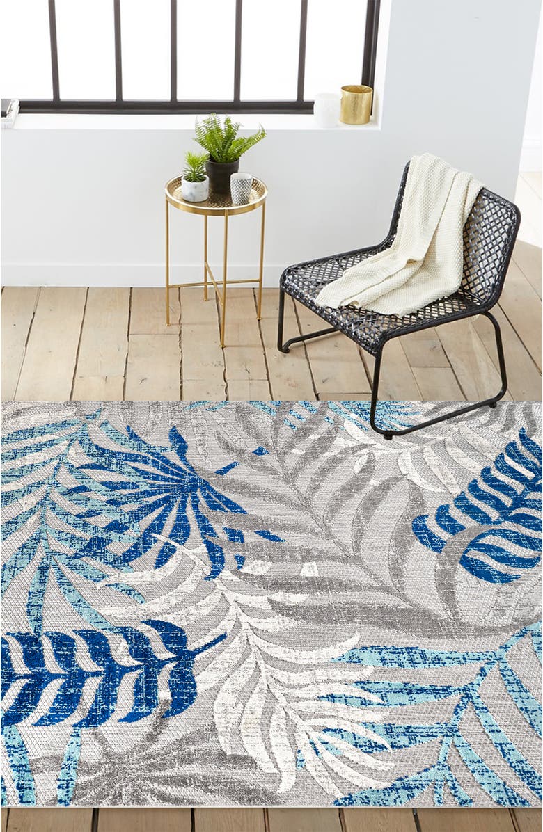 JONATHAN Y Tropics Palm Leaves Indoor/Outdoor Area Rug, Alternate, color, Gray/Blue