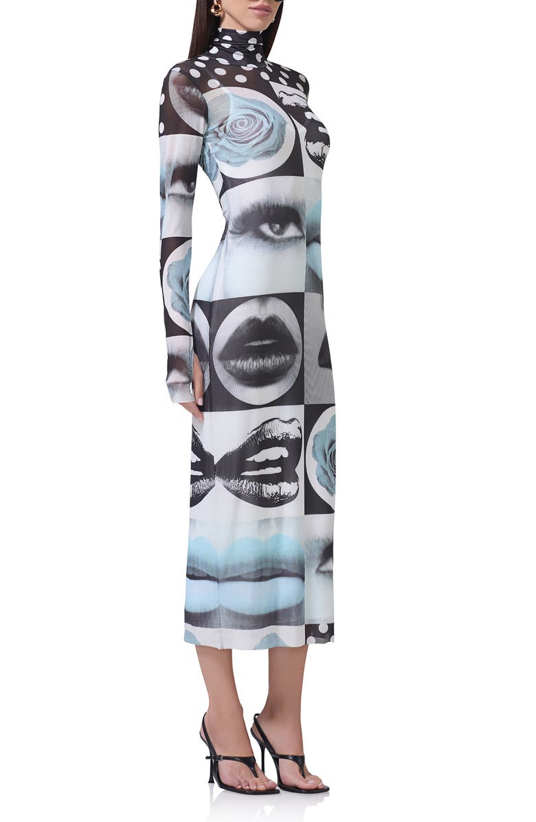 AFRM Shailene Print Long Sleeve Powermesh Midi Dress, Alternate, color,
