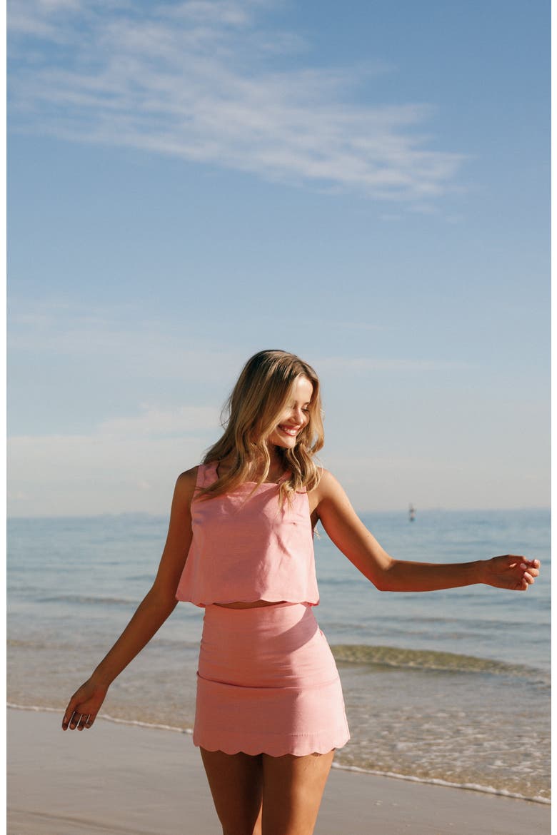 Wendie Scalloped Cotton & Linen Tank Top, Alternate, color, POPPY PINK