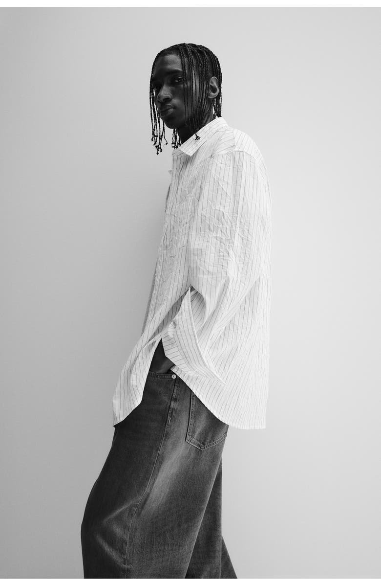 H&M Relaxed Fit Shirt, Alternate, color, White/Pinstriped