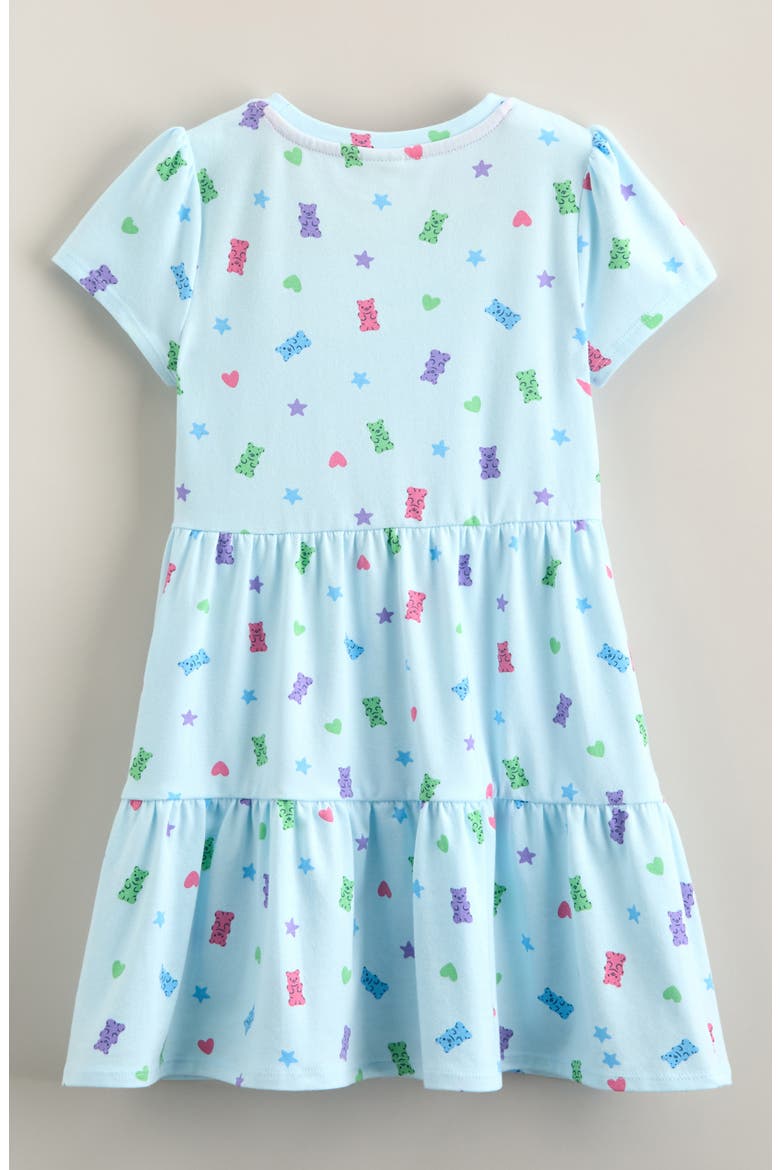 Kids' Short Sleeve Tiered Dress, Alternate, color, BLUE DELICATE CANDY TOSS