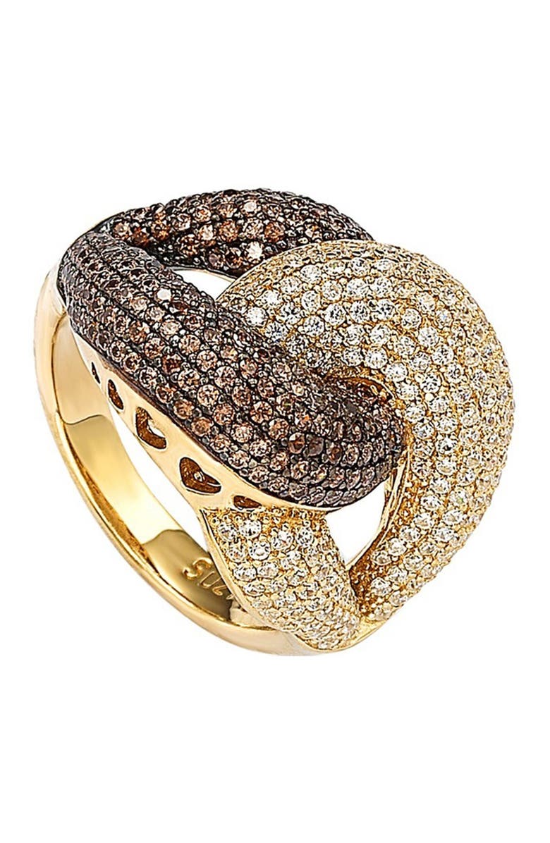 SUZY LEVIAN Two-Tone Chocolate & White CZ Ring, Main, color, Brown
