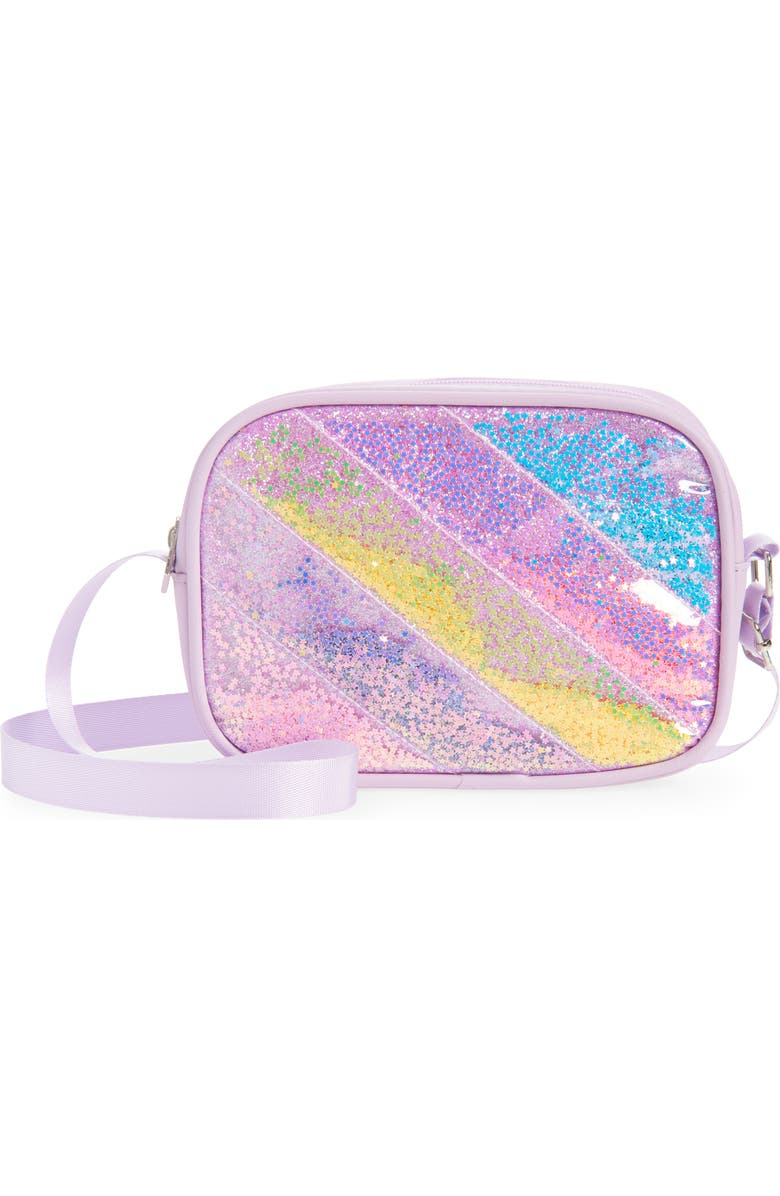 Ruby & Ry Kid's Glitter Stripe Crossbody Bag, Main, color, Lavender