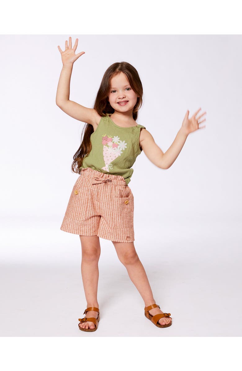Deux par Deux Girl's Crinkle Jersey Tank Top Floral Olive Green, Alternate, color, 