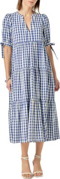 English Factory Checkered Tiered Midi Dress