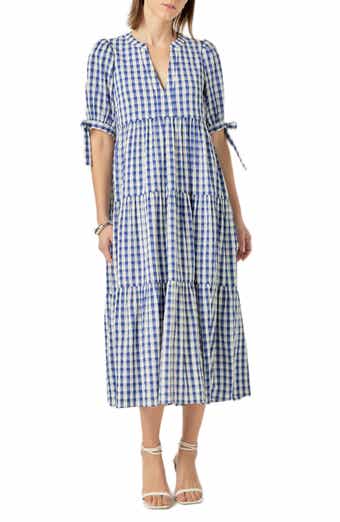 English Factory Checkered Tiered Midi Dress