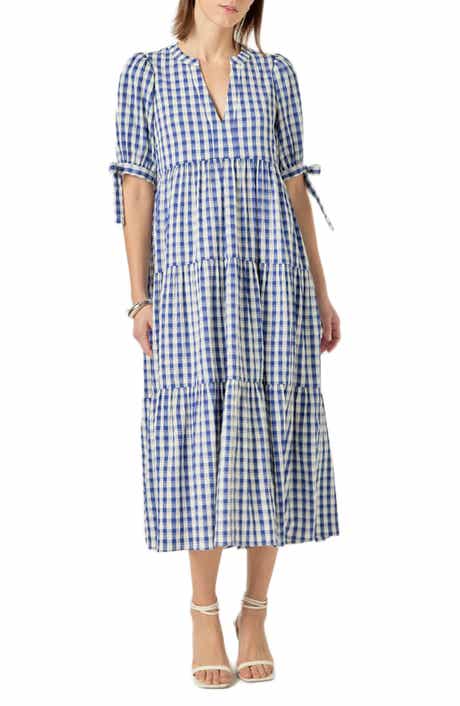 English Factory Checkered Tiered Midi Dress