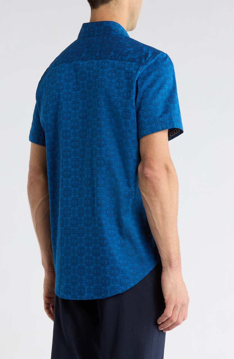 Robert Graham Short Sleeve Woven Button-Up Shirt, Alternate, color, Navy