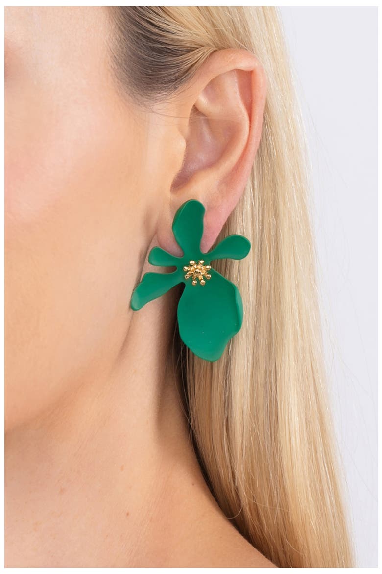 Georgia Matte Floral Drop Earrings, Alternate, color, DARK TEAL