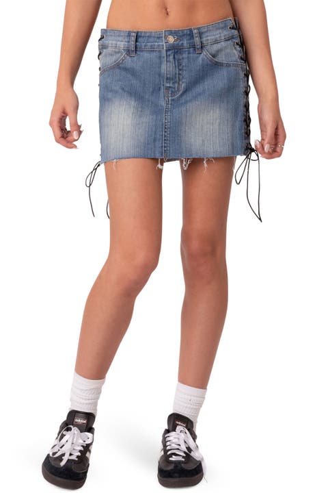 Denim Lace-Up Miniskirt