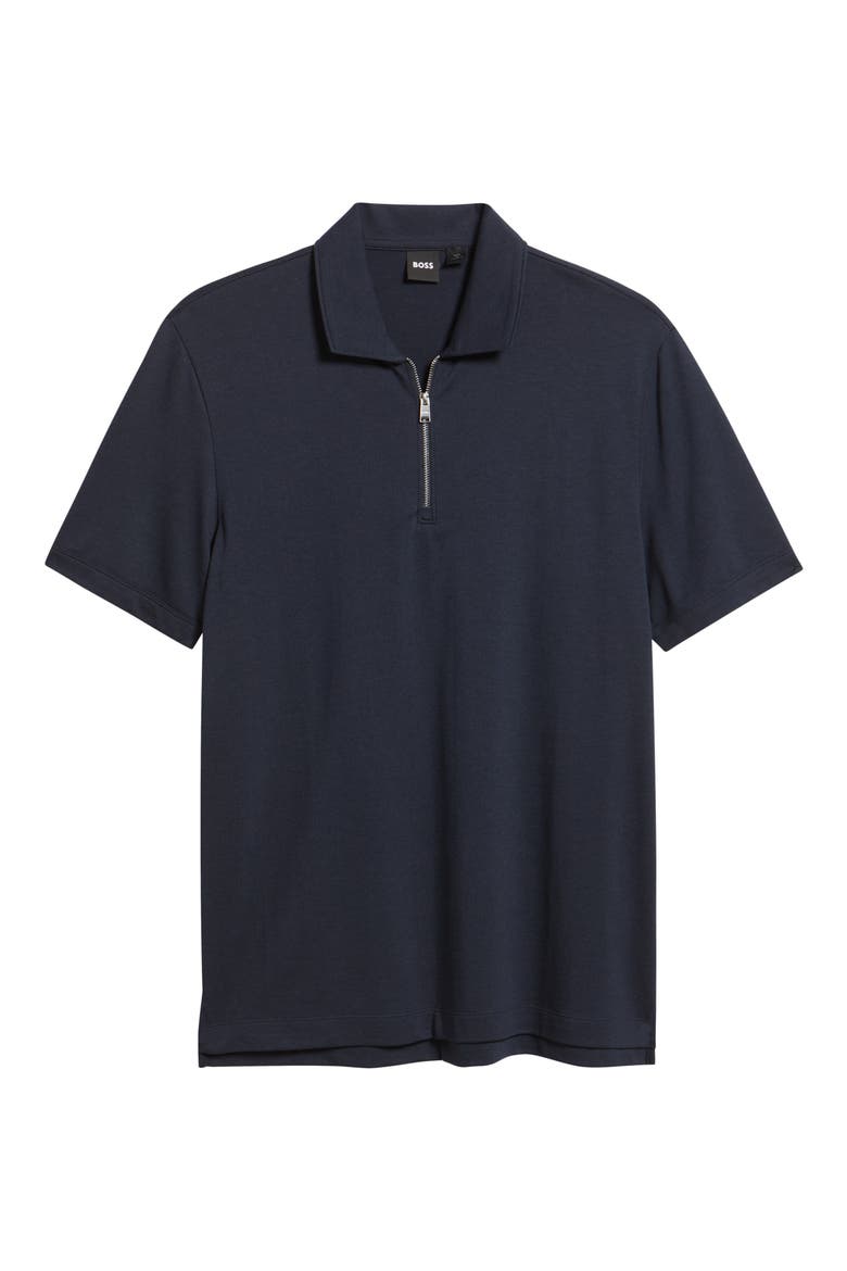 Paras Solid Lyocell & Cotton Zip Polo, Alternate, color, DARK BLUE