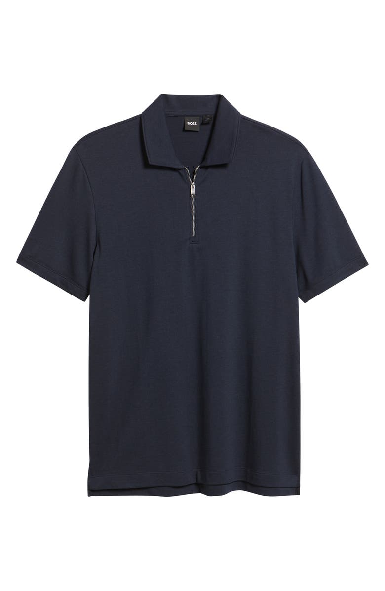BOSS Paras Solid Lyocell & Cotton Zip Polo, Alternate, color, Dark Blue