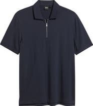 BOSS Paras Solid Lyocell & Cotton Zip Polo