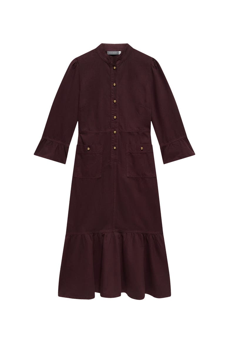 Denim Puff Shoulder Midi Shirt Dress, Alternate, color, Burgundy