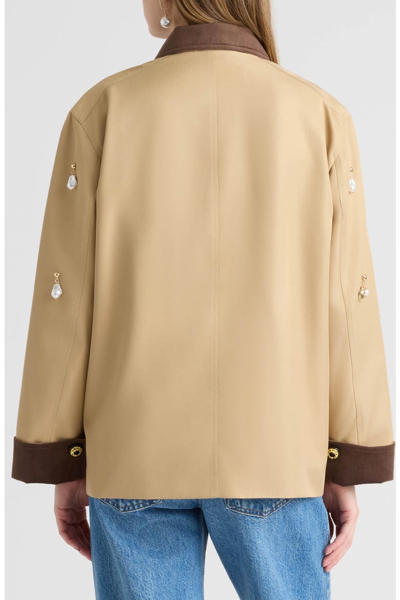 Faux Pearl Charm Detail Twill Jacket, Alternate, color, BRITISH TAN
