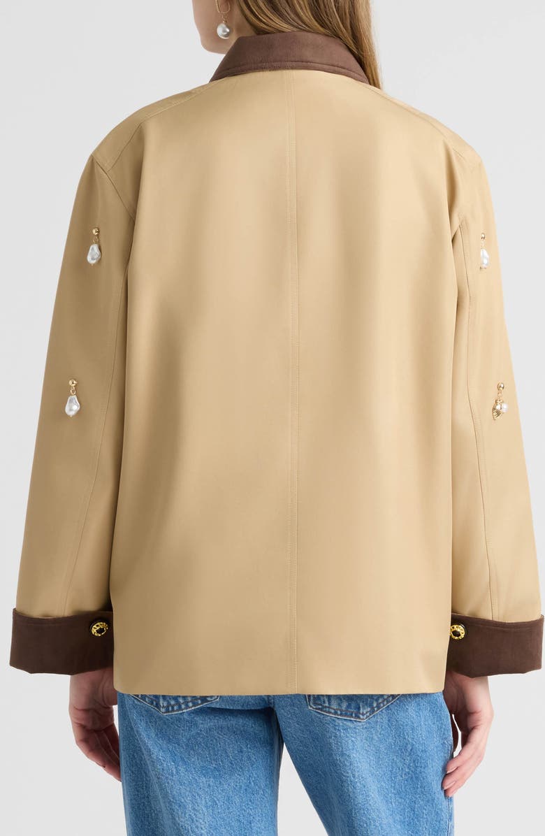 NVLT Faux Pearl Charm Detail Twill Jacket, Alternate, color,