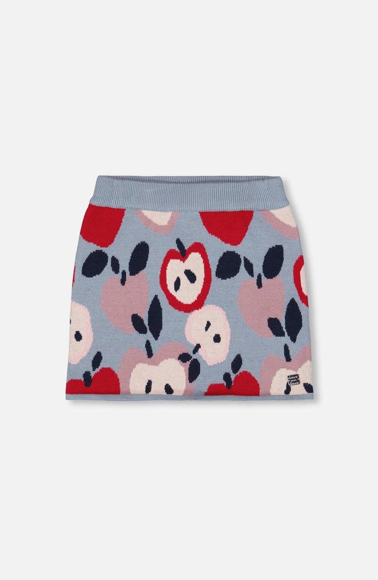 Deux par Deux Knit Skirt with Apple Heart Jacquard, Main, color, Blue And Red