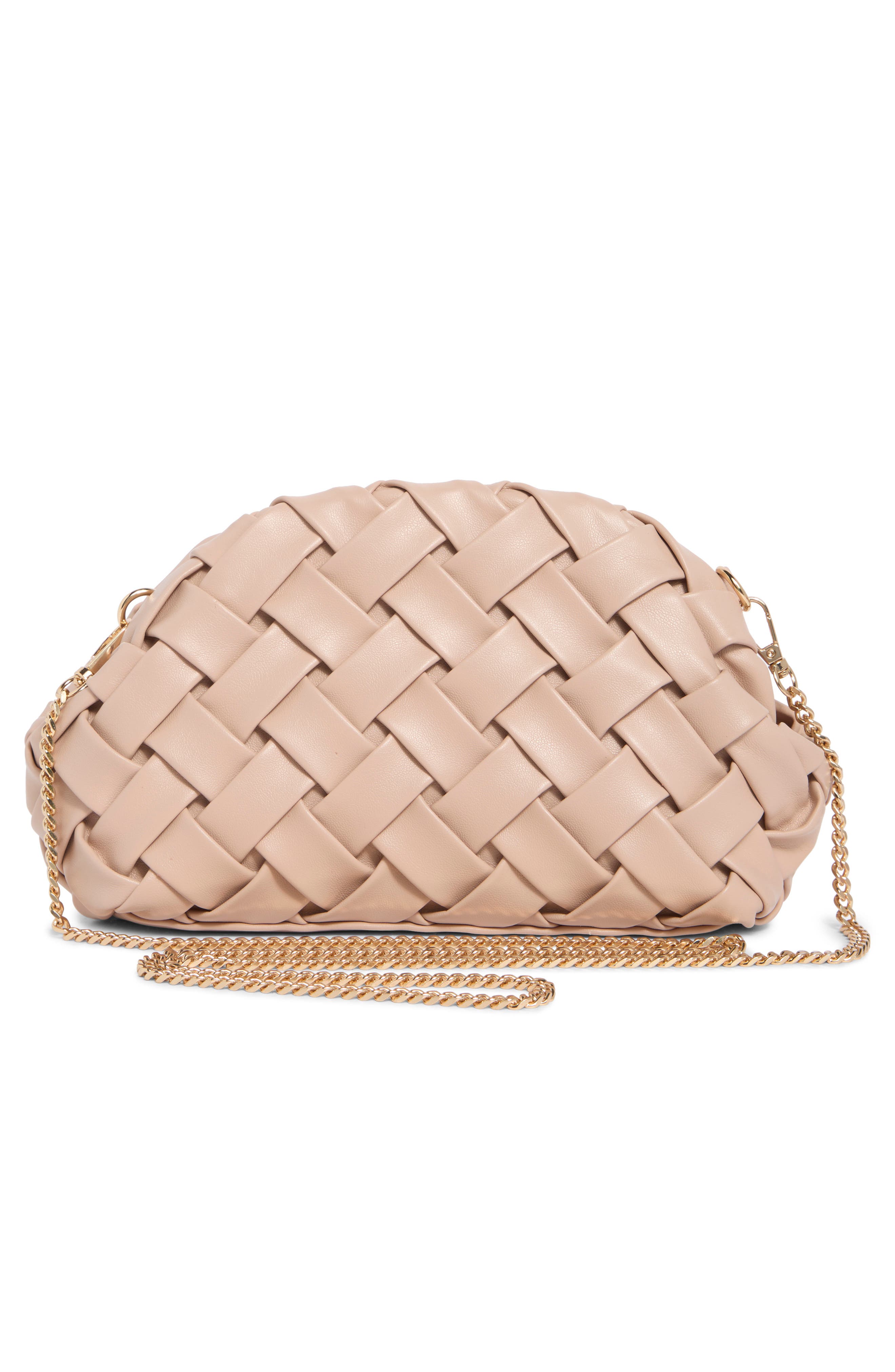 Woven Faux Leather Clutch, Alternate, color, NATURAL