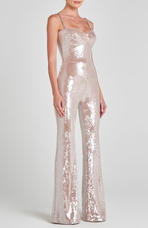 Nadine Merabi Lucinda Sequin Sleeveless Flare Jumpsuit In Light Nude