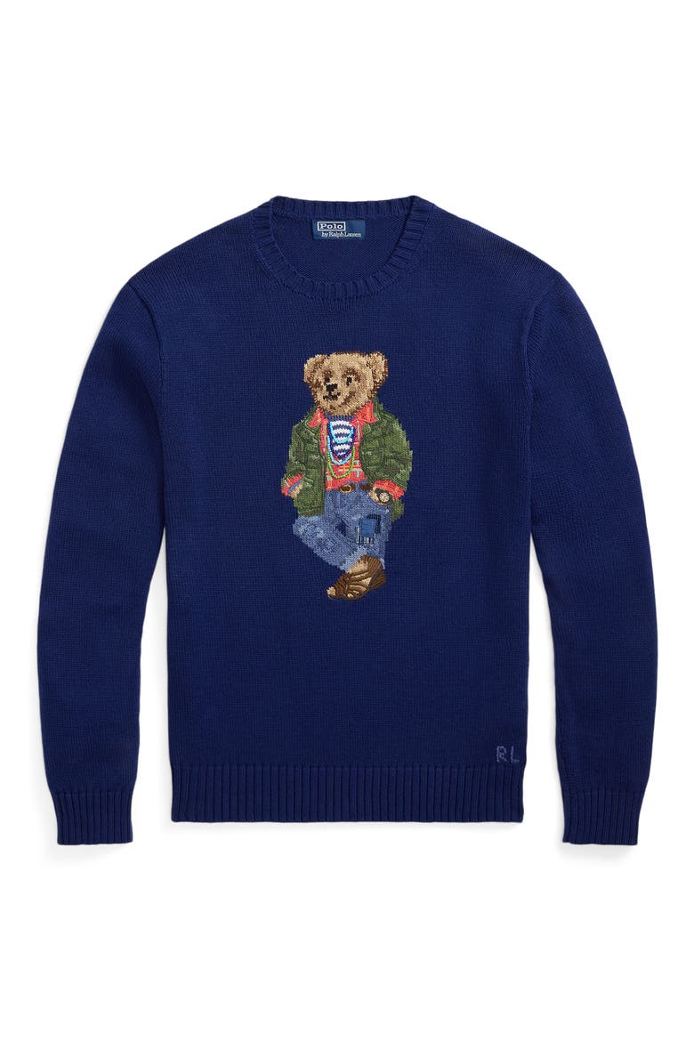Polo Bear Intarsia Cotton Crewneck Sweater, Alternate, color, FRESHWATER TAHITI BEAR