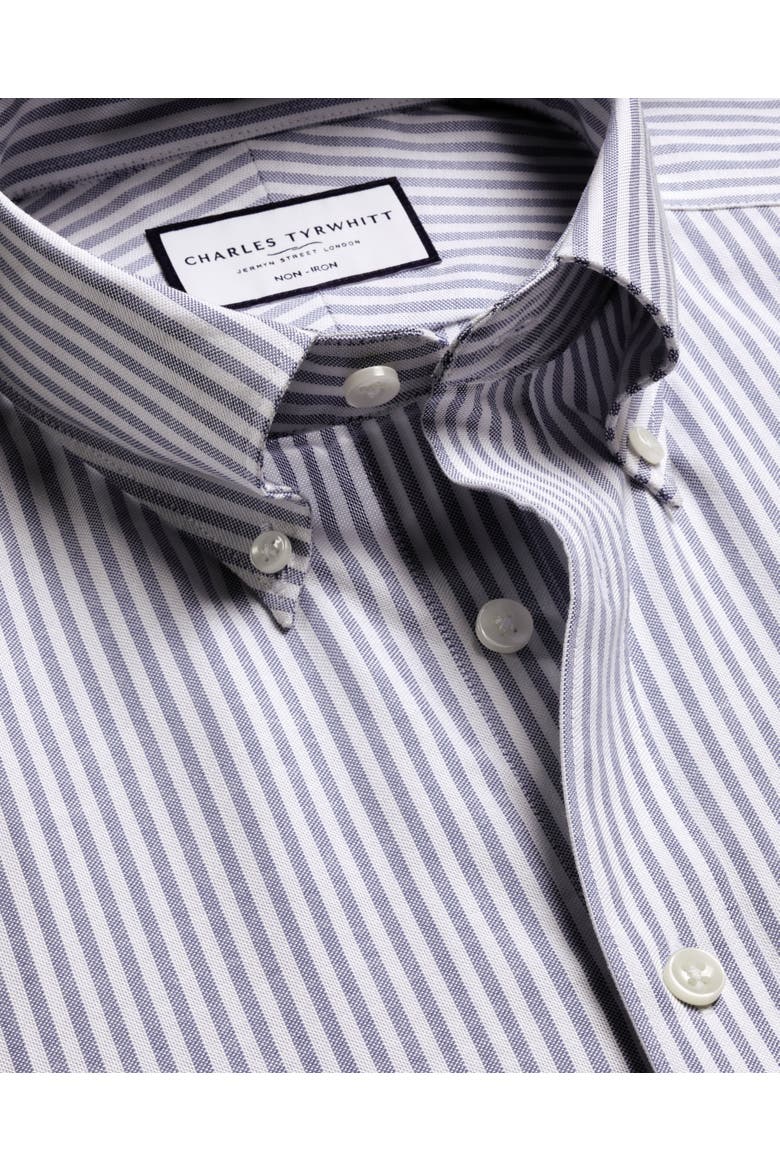 Slim Fit Button-Down Collar Non-Iron Stretch Stripe Oxford Shirt, Alternate, color, Mid Blue