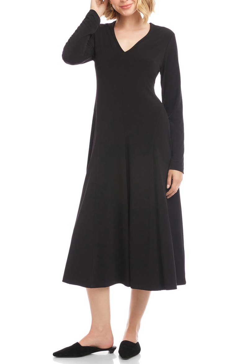 Kate Long Sleeve Travel Jersey Midi Dress, Main, color, BLACK