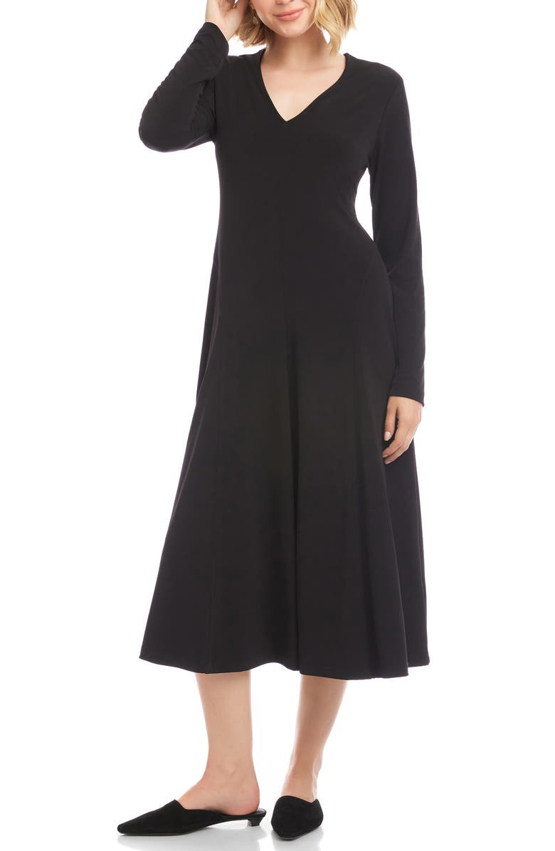 Karen Kane Kate Long Sleeve Jersey Midi Dress, Main, color, Black