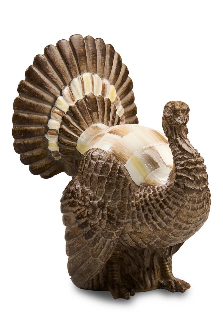 Mocha Check Mini Turkey Figurine, Main, color, BROWN