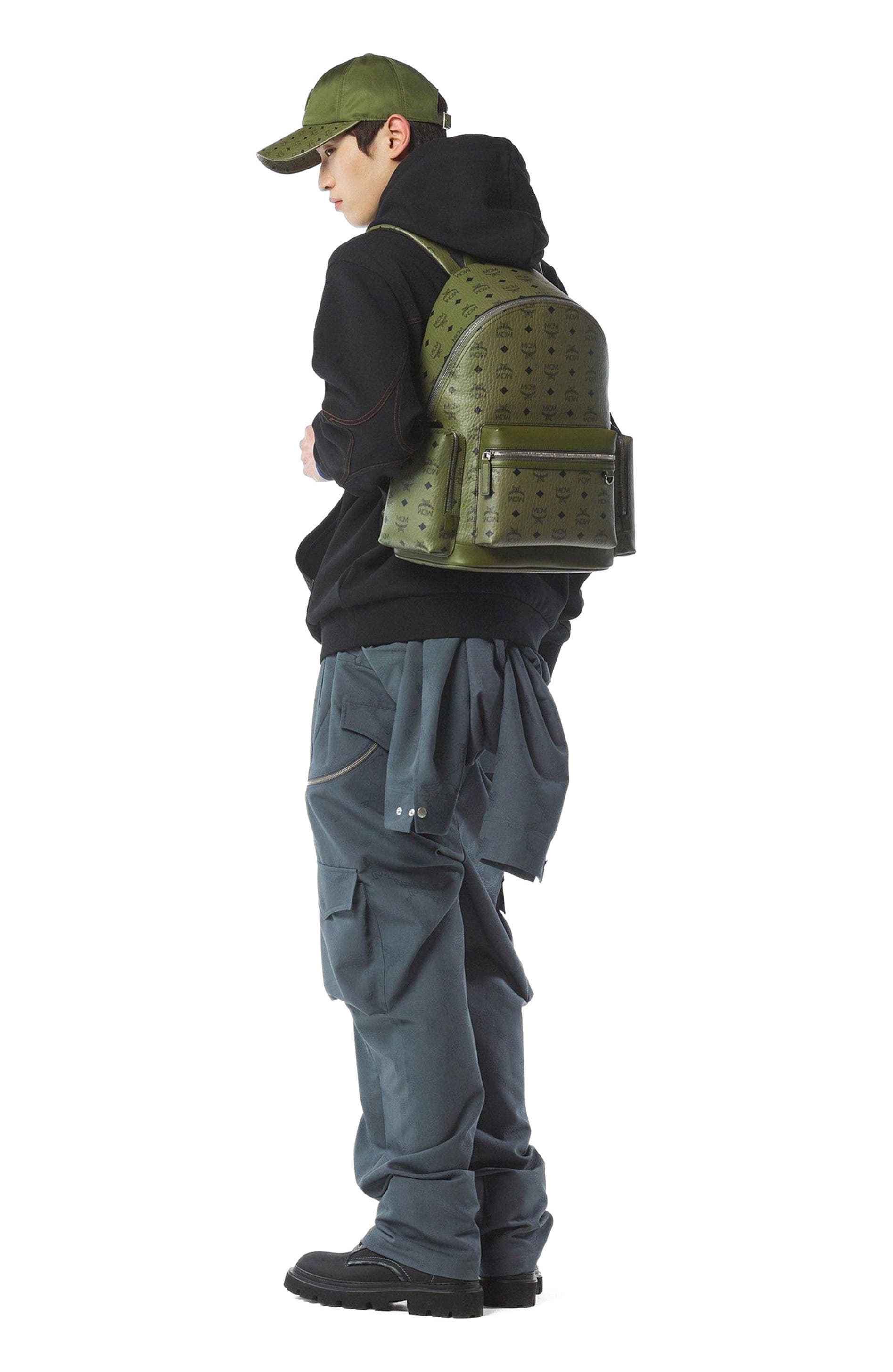 MCM Stark Backpack in Visetos, Alternate, color, Green