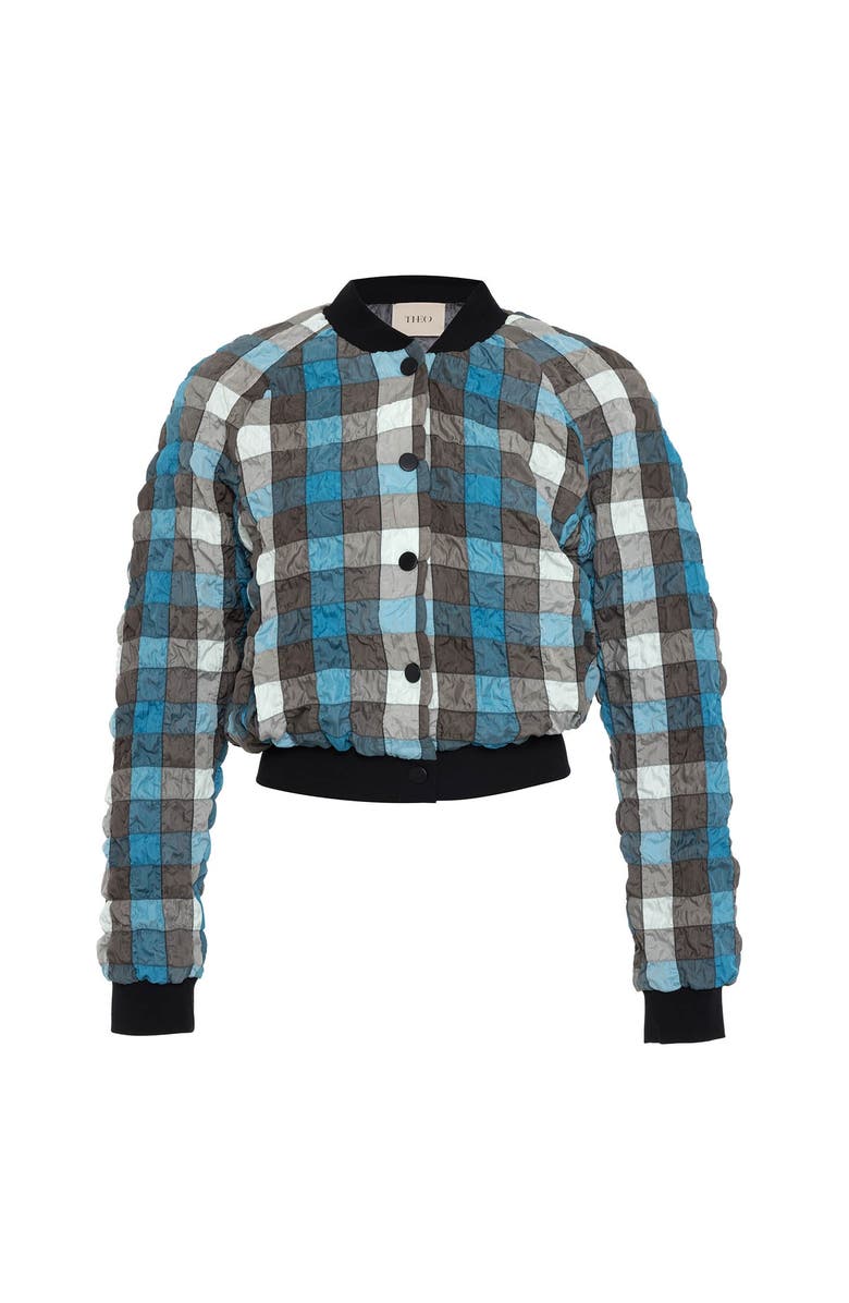 THEO The Label Calypso Plaid Bomber, Main, color, Teal