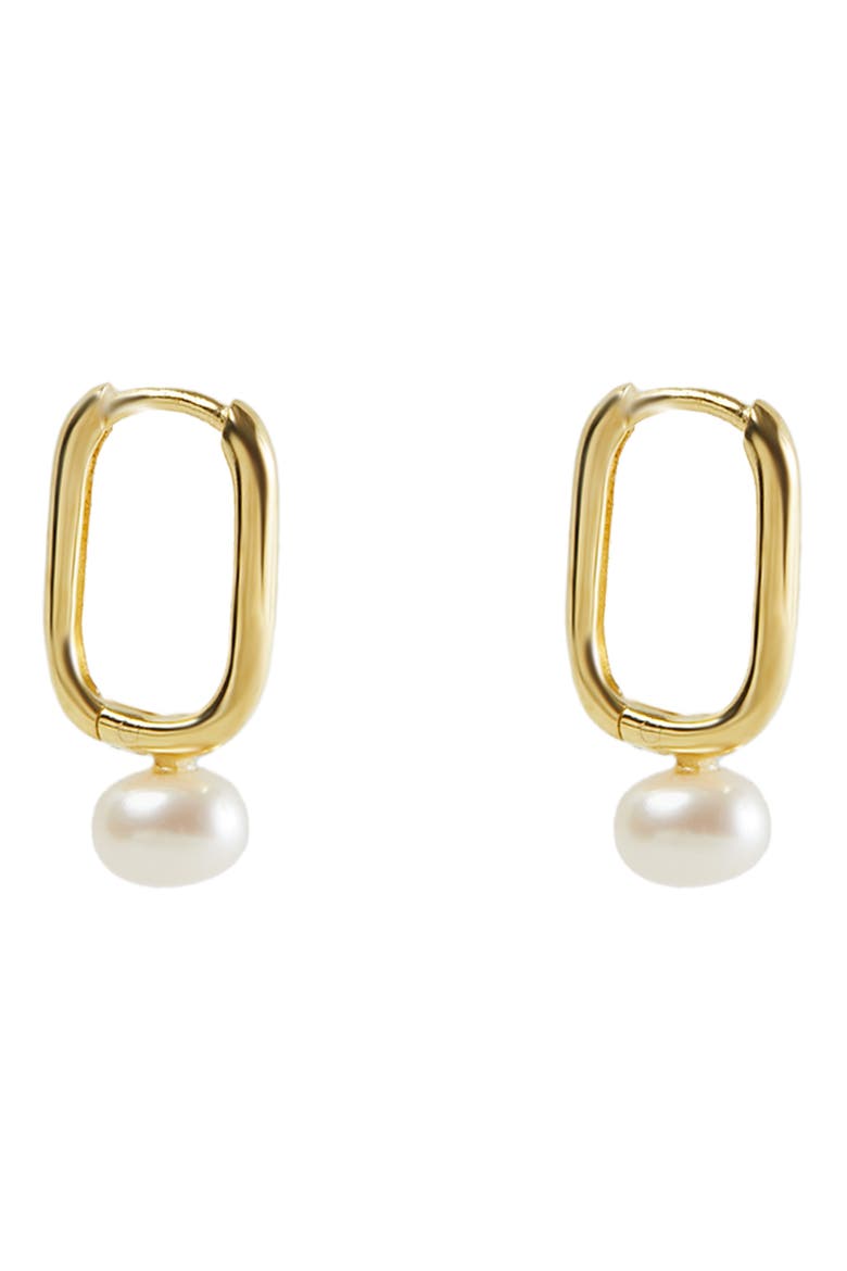 Freshwater Pearl Drop Hoop Earrings, Main, color, GOLD/ SILVER