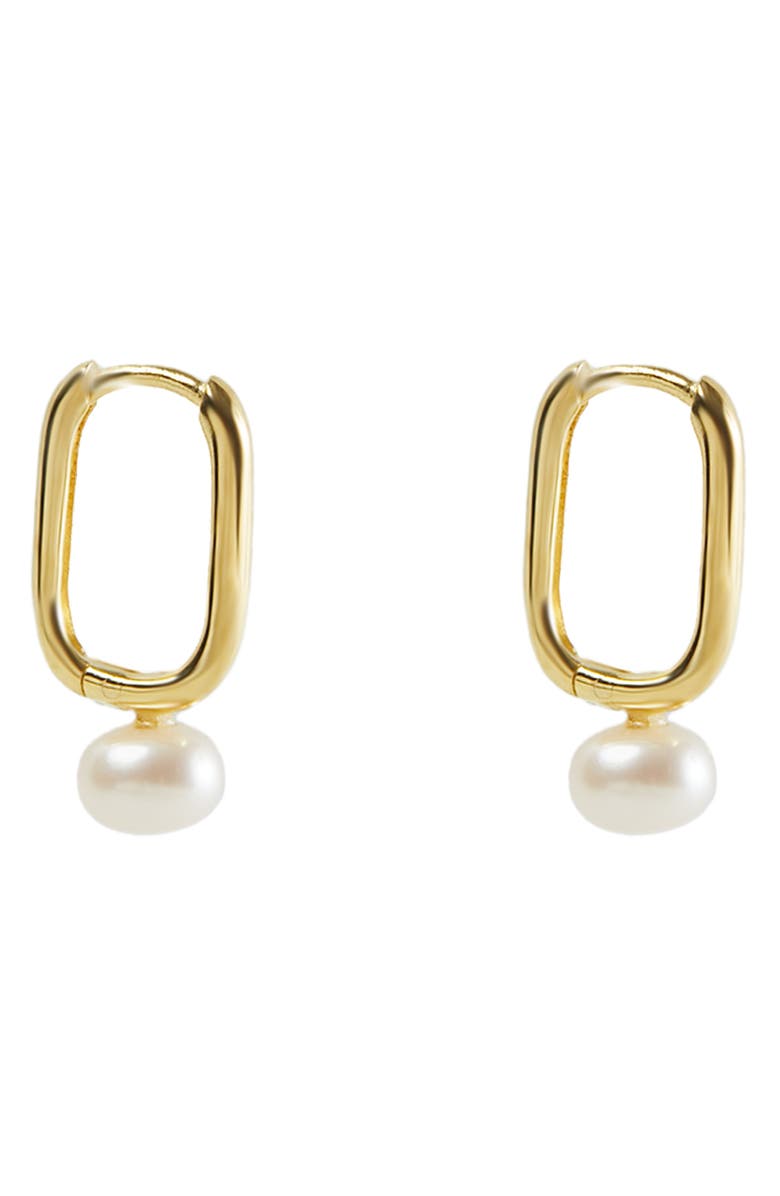 Argento Vivo Sterling Silver Freshwater Pearl Drop Hoop Earrings, Main, color, Gold/ Silver