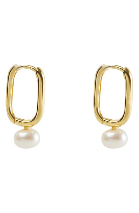 Freshwater Pearl Drop Hoop Earrings