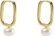 Argento Vivo Sterling Silver Freshwater Pearl Drop Hoop Earrings