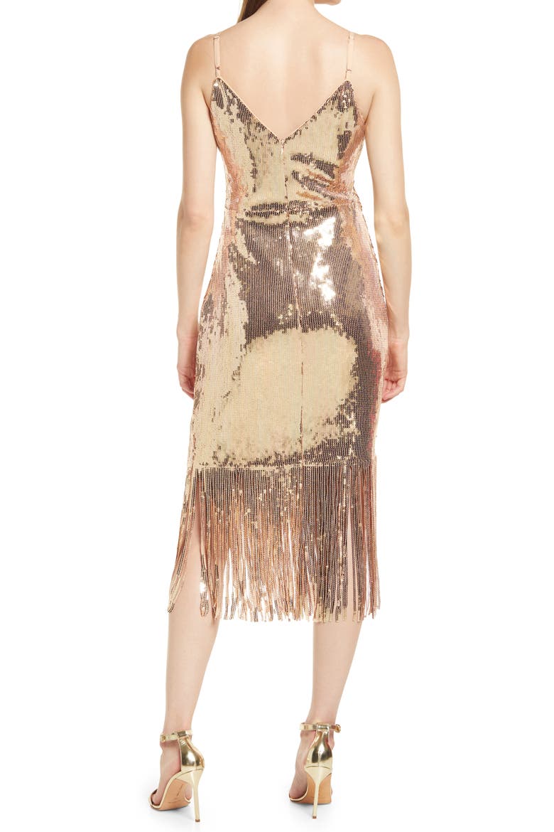 Anjou Sequin Fringe Sleeveless Midi Dress, Alternate, color, GOLD