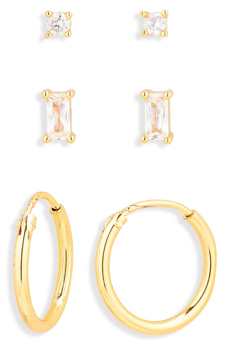 Victoria Set of 3 Cubic Zirconia Earrings, Main, color, GOLD