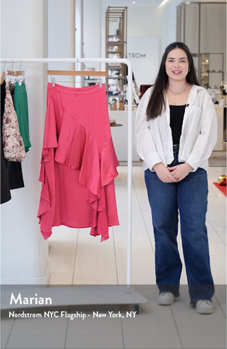 Waterfall Ruffle Satin Maxi Skirt, sales video thumbnail