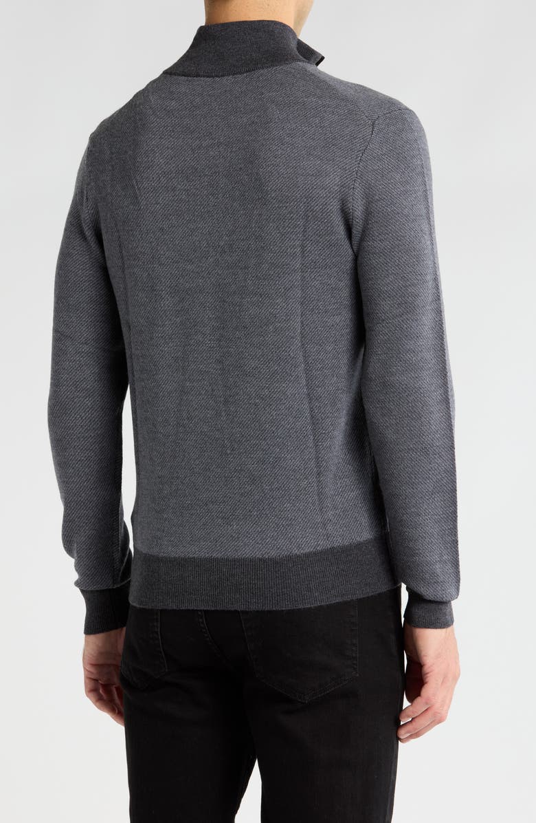 Bruno Magli Merino Wool Two-Tone Twill Quarter-Zip Pullover, Alternate, color, Charcoal Grey