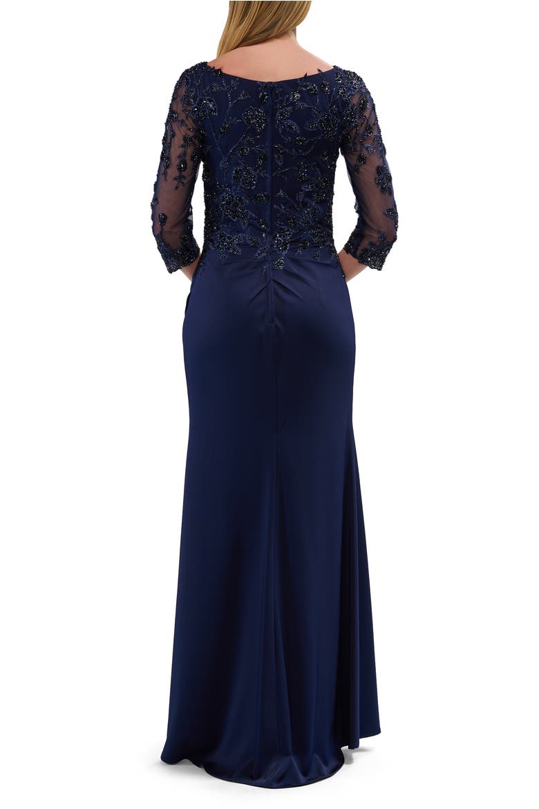 Long Mother of the Bride Dress with Beaded Lace Bodice, Alternate, color, Navy
