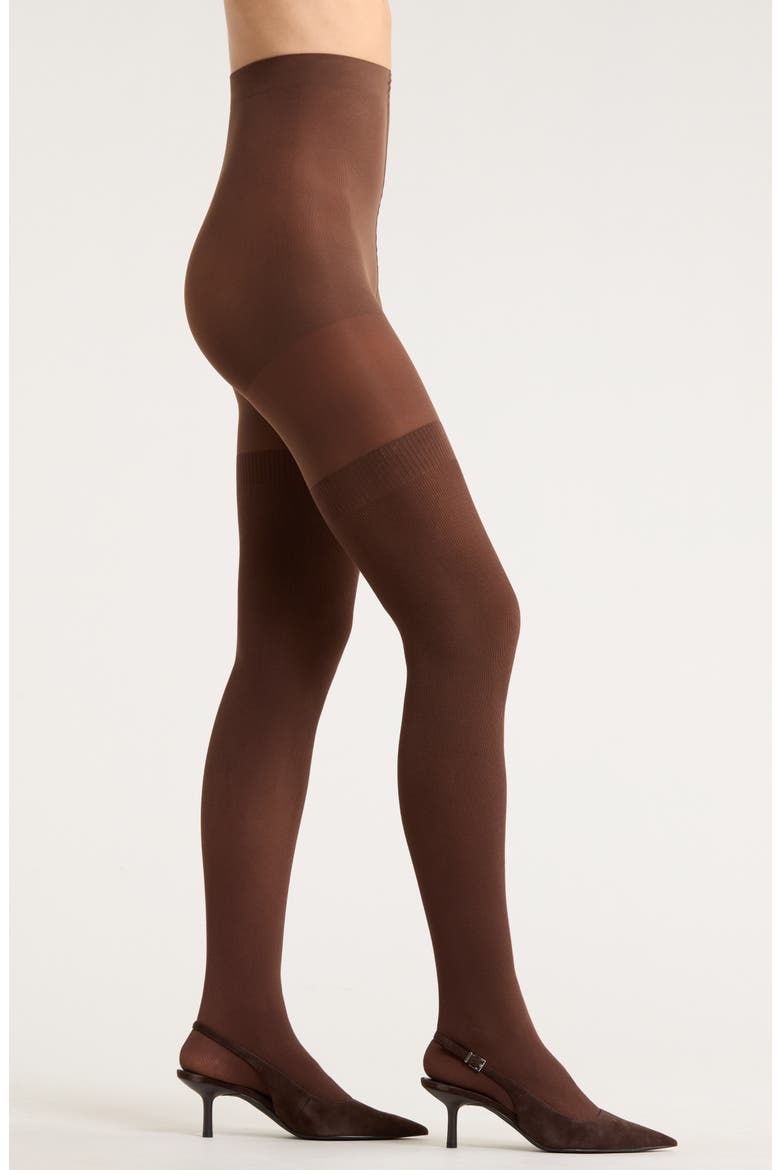 Faux Thigh High Rib Tights, Main, color, BROWN BITTER