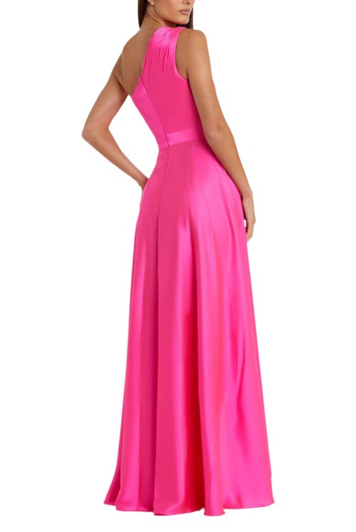 Mac Duggal One Shoulder High Low A Line Gown In Hot Pink