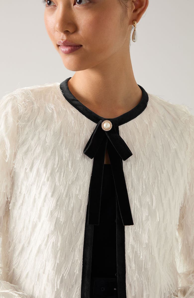 LK Bennett Allegra Tie Neck Contrast Trim Jacket, Alternate, color, Black Ivory