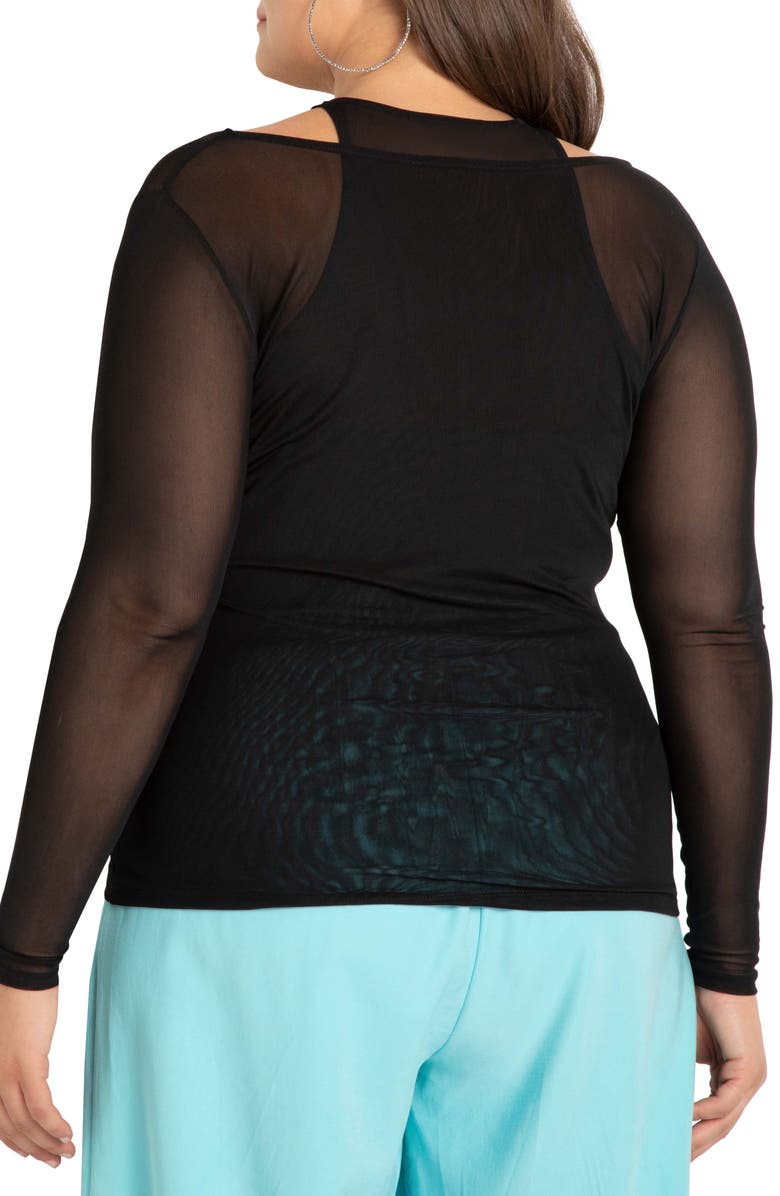 ELOQUII Cutout Mesh Long Sleeve Top, Alternate, color, 