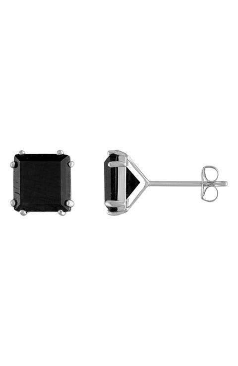 Square Black Sapphire Stud Earrings