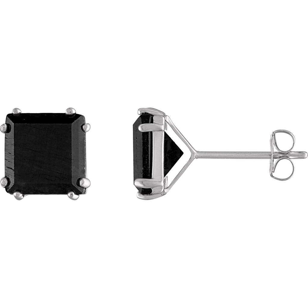 Fuzion Creations Square Black Sapphire Stud Earrings In White Gold