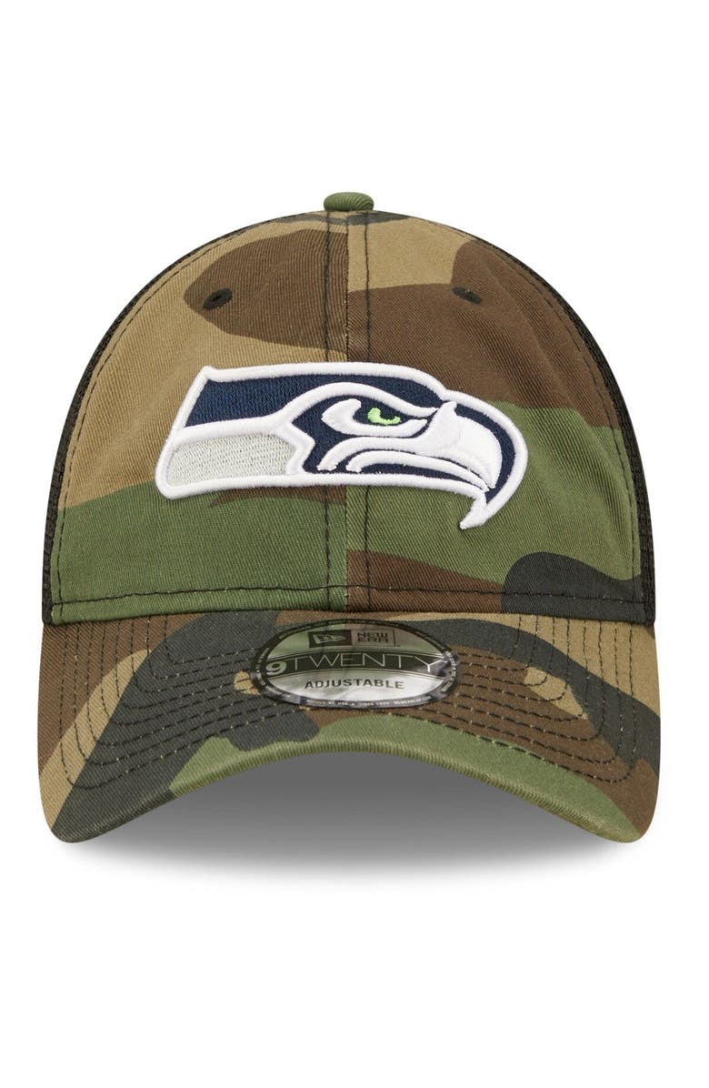 New Era Men's New Era Camo/Black Seattle Seahawks Basic 9TWENTY Trucker Snapback Hat, Alternate, color, 