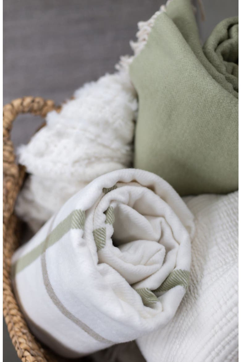 Copenhagen Plaid Cotton Throw Blanket, Alternate, color, WHITE/OLIVE