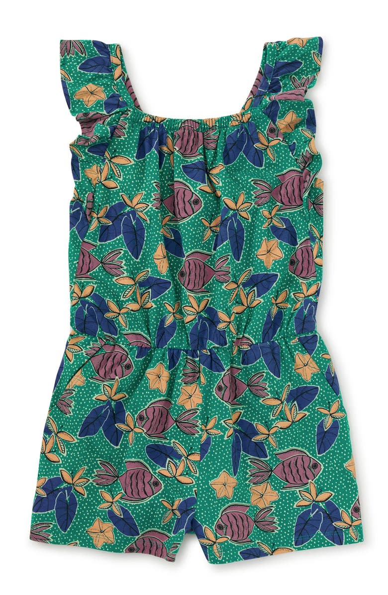 Tea Collection Ruffle Strap Romper, Main, color, Brazilian Tropical Fish